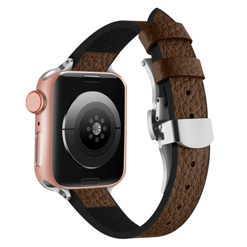 Apple Watch Series 49mm - 45mm - 44mm - 42mm Universal Watch Band - Tan / Rose Gold Buckle and Rose Gold Buckle