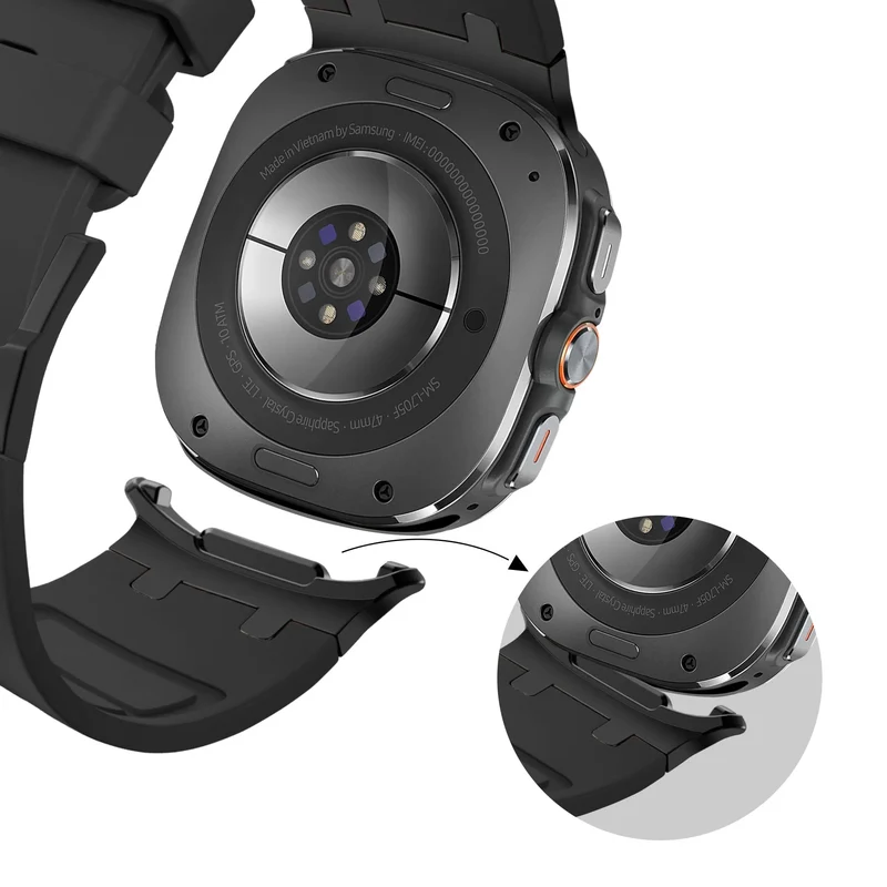 Bandz Samsung Galaxy Watch Ultra 2 Silikonarmband Luxus Liquid (Orange/Schwarz)