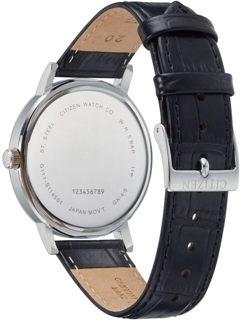 Citizen BI5070-06A Herrenuhr • Weißes Zifferblatt mit Datum • Schwarzes Echtlederarmband