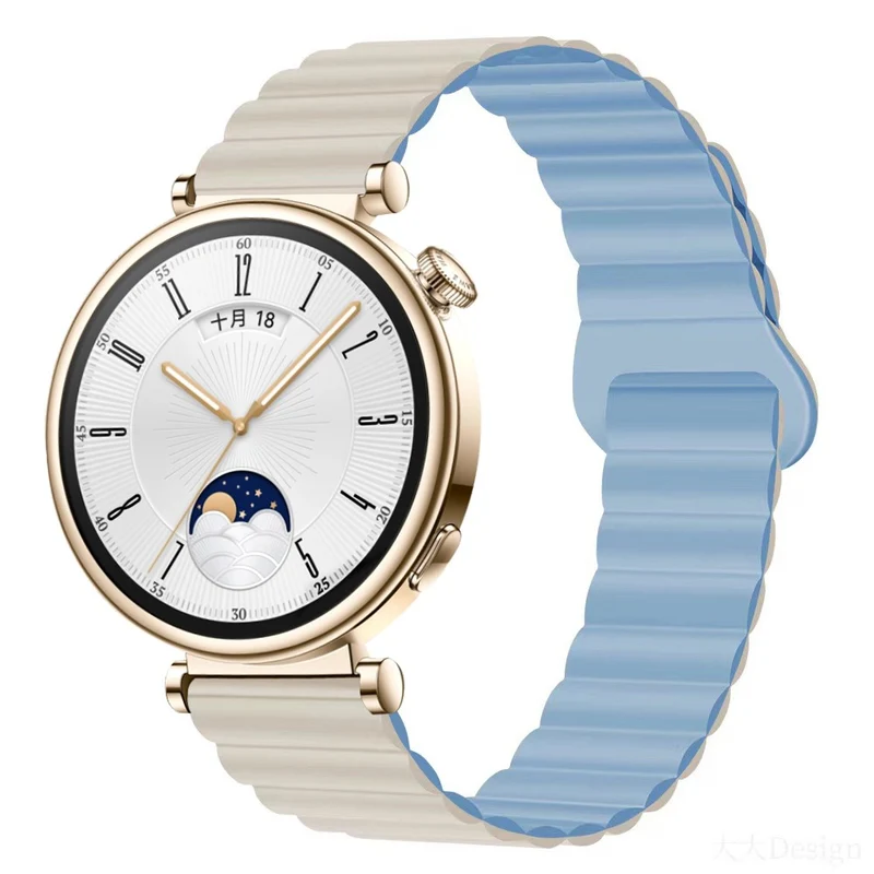 Garmin Forerunner 265S / 255S / Venu 2S Silicone Watch Band 18mm Magnetic Wrist Strap - Antique White / Haze Blue