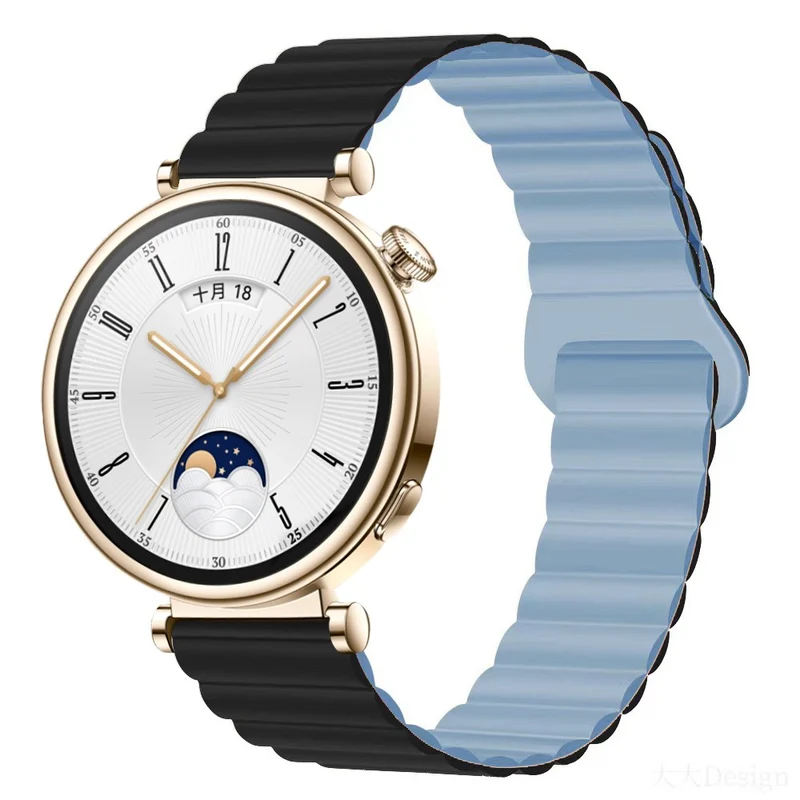Garmin Forerunner 265S / 255S / Venu 2S Silicone Watch Band 18mm Magnetic Wrist Strap - Antique White / Haze Blue