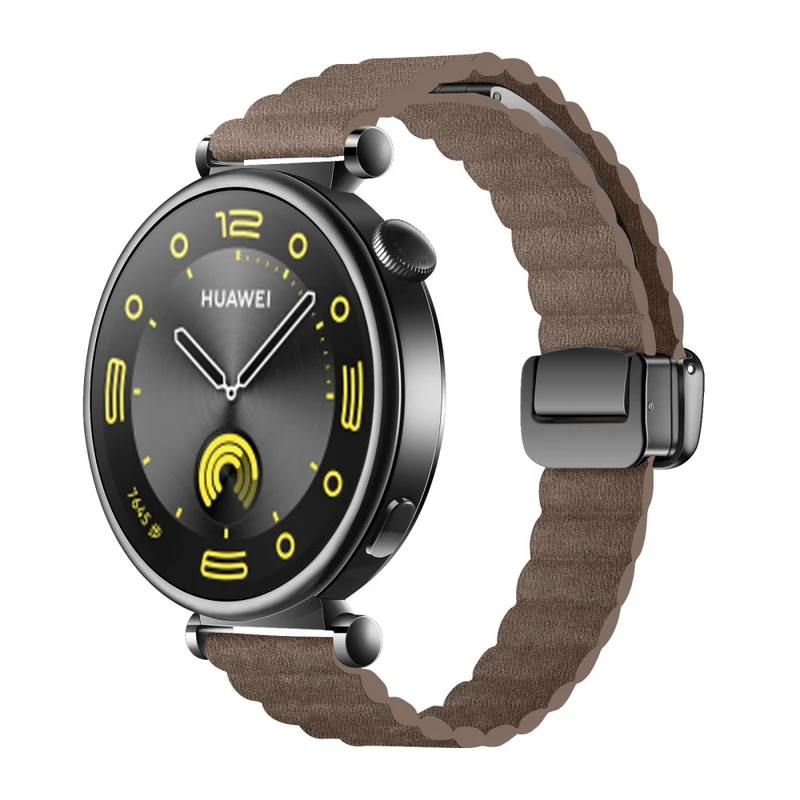 18mm Universal Watch Band - Genuine Cow Leather Coated Silicone Magnetic Strap Replacement - Light Tan