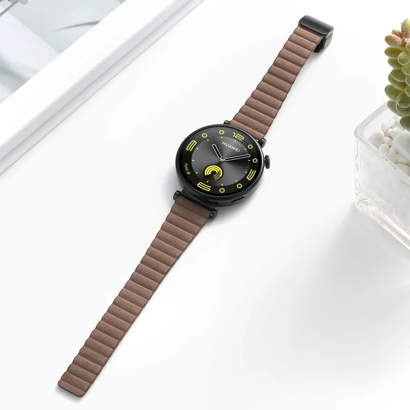 18mm Universal Watch Band - Genuine Cow Leather Coated Silicone Magnetic Strap Replacement - Light Tan