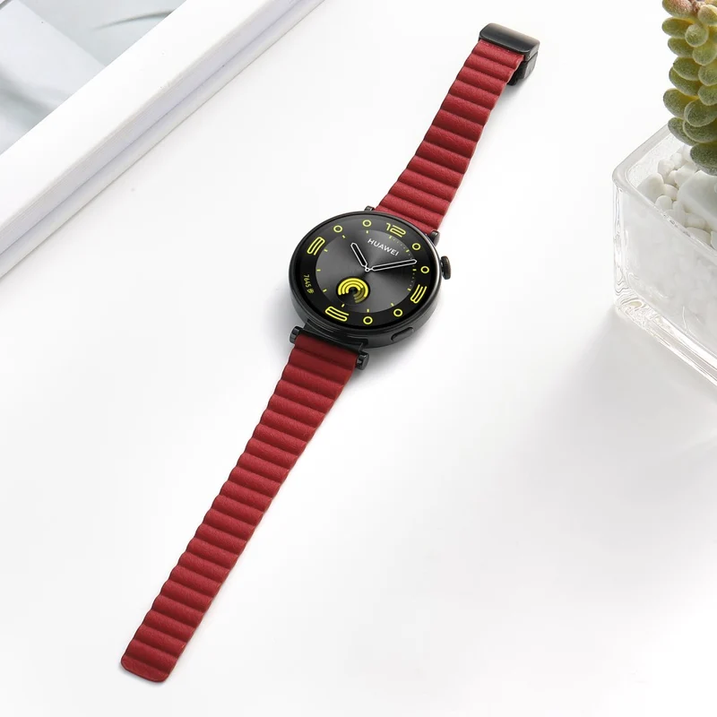 18mm Universal Watch Band - Genuine Cow Leather Coated Silicone Magnetic Strap Replacement - Light Tan