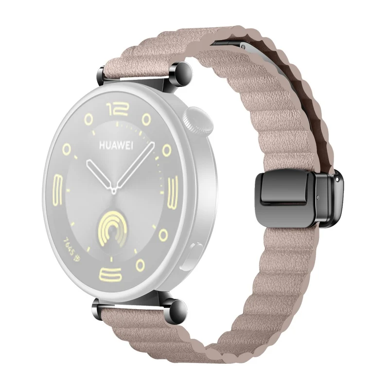 18mm Universal Watch Band - Genuine Cow Leather Coated Silicone Magnetic Strap Replacement - Light Tan