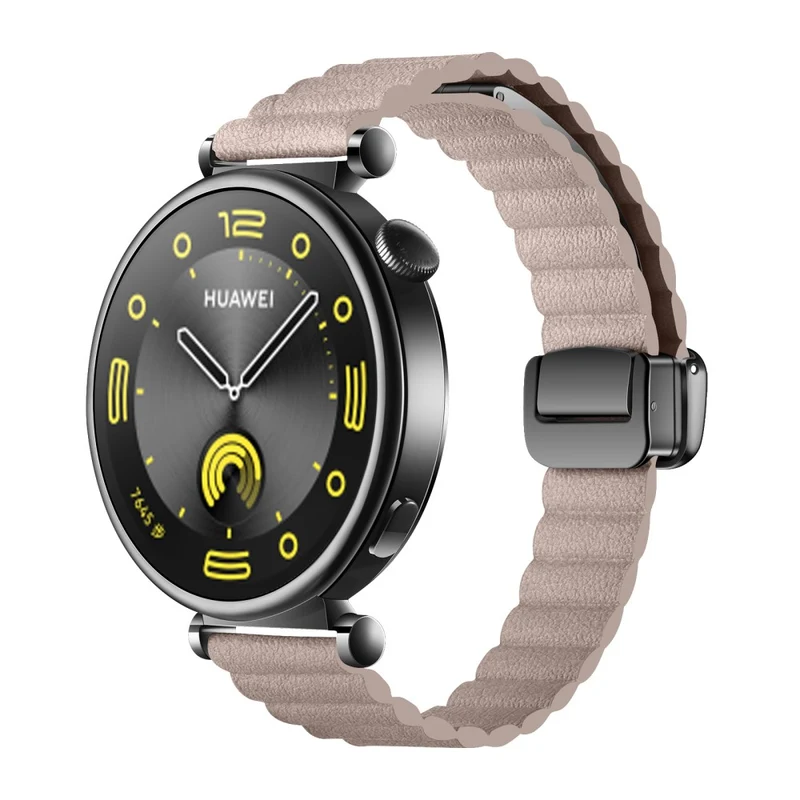 18mm Universal Watch Band - Genuine Cow Leather Coated Silicone Magnetic Strap Replacement - Light Tan