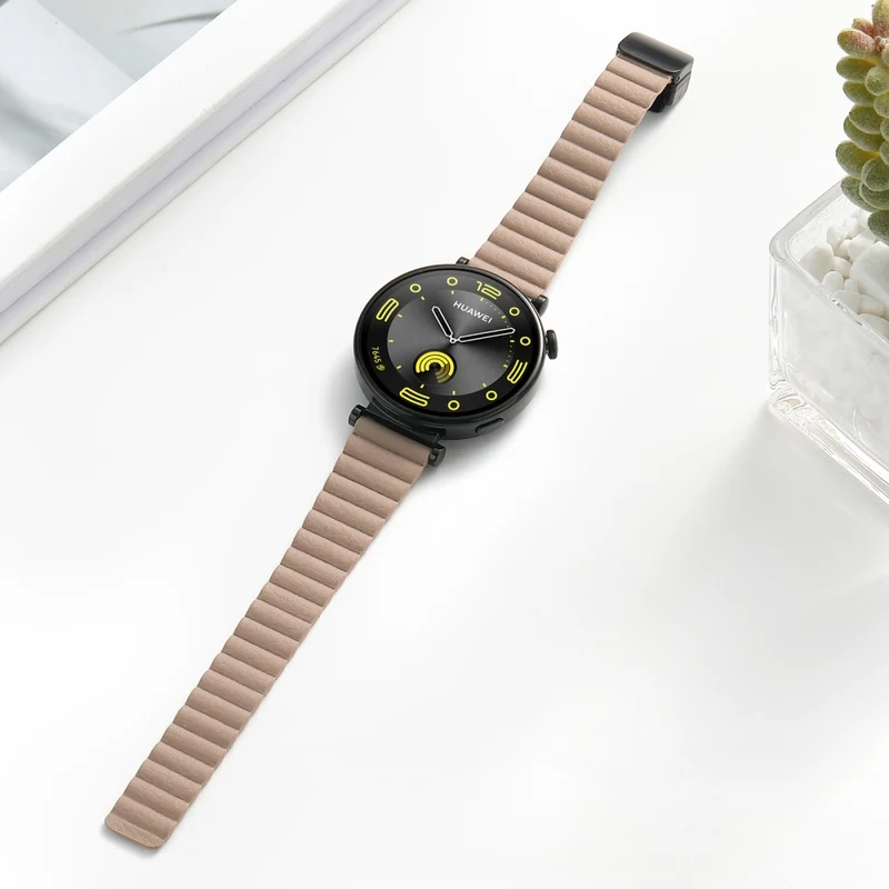 18mm Universal Watch Band - Genuine Cow Leather Coated Silicone Magnetic Strap Replacement - Light Tan