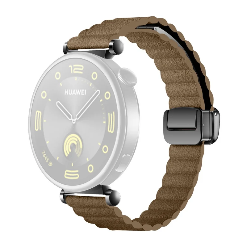 18mm Universal Watch Band - Genuine Cow Leather Coated Silicone Magnetic Strap Replacement - Light Tan