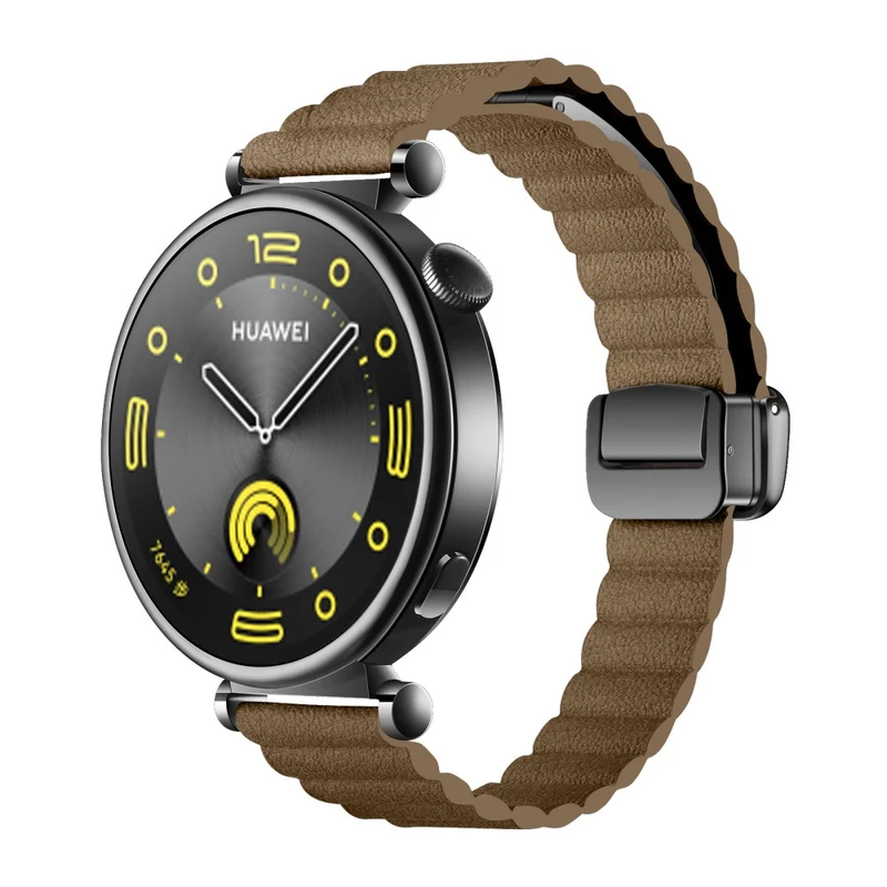 18mm Universal Watch Band - Genuine Cow Leather Coated Silicone Magnetic Strap Replacement - Light Tan