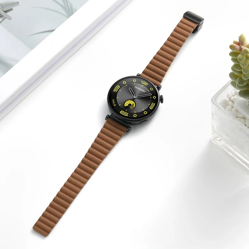 18mm Universal Watch Band - Genuine Cow Leather Coated Silicone Magnetic Strap Replacement - Light Tan