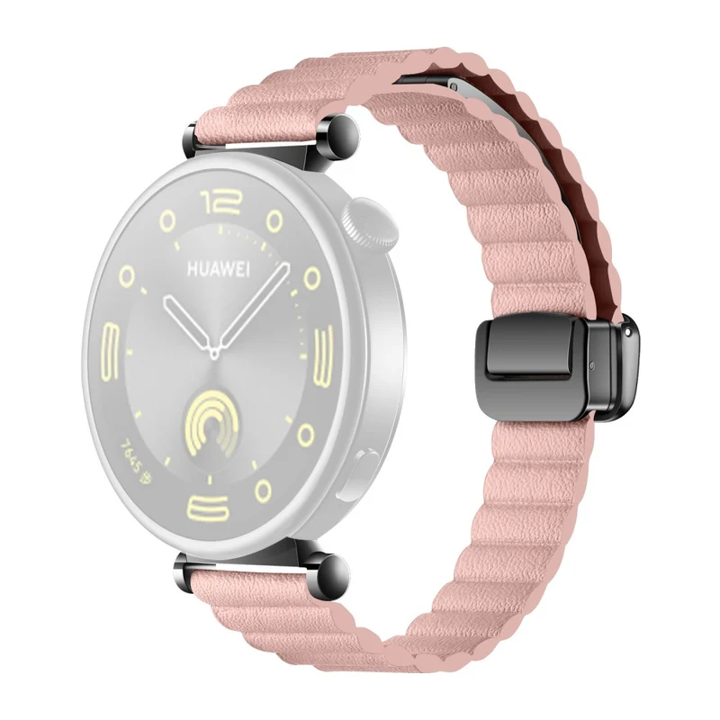 18mm Universal Watch Band - Genuine Cow Leather Coated Silicone Magnetic Strap Replacement - Light Tan