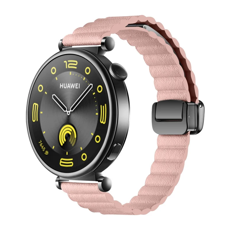 18mm Universal Watch Band - Genuine Cow Leather Coated Silicone Magnetic Strap Replacement - Light Tan
