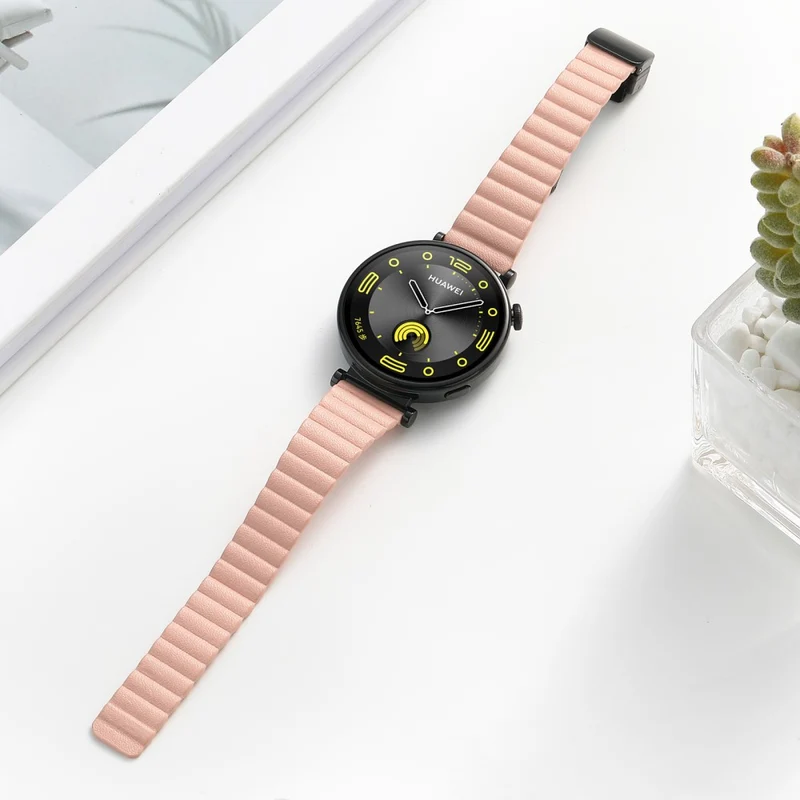 18mm Universal Watch Band - Genuine Cow Leather Coated Silicone Magnetic Strap Replacement - Light Tan