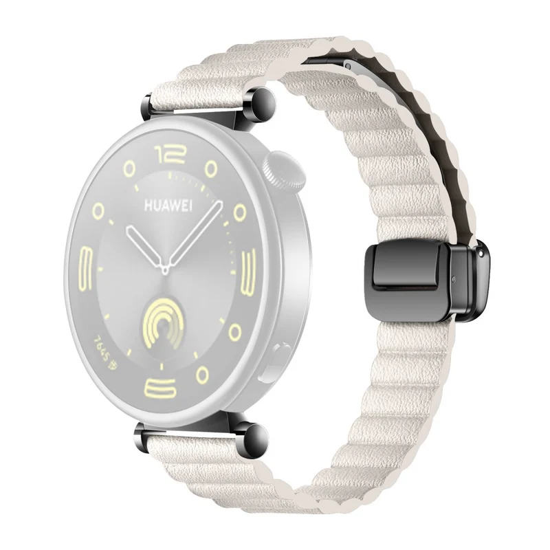 18mm Universal Watch Band - Genuine Cow Leather Coated Silicone Magnetic Strap Replacement - Light Tan