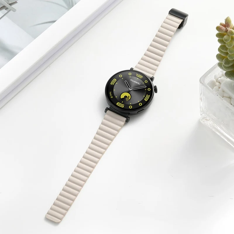 18mm Universal Watch Band - Genuine Cow Leather Coated Silicone Magnetic Strap Replacement - Light Tan