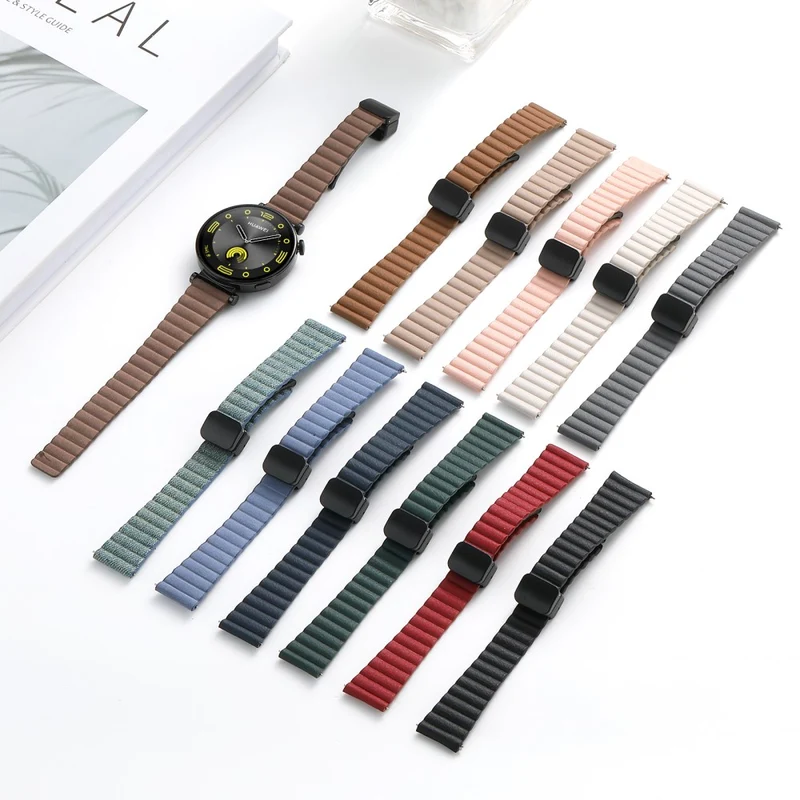 18mm Universal Watch Band - Genuine Cow Leather Coated Silicone Magnetic Strap Replacement - Light Tan