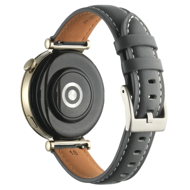 18mm Watch Strap for Huawei Watch GT 4 41mm / Garmin Venu 3S Genuine Cow Leather Watch Band - Dark Grey