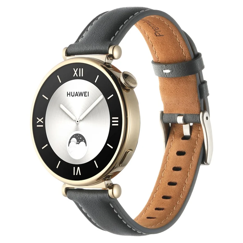 18mm Watch Strap for Huawei Watch GT 4 41mm / Garmin Venu 3S Genuine Cow Leather Watch Band - Dark Grey