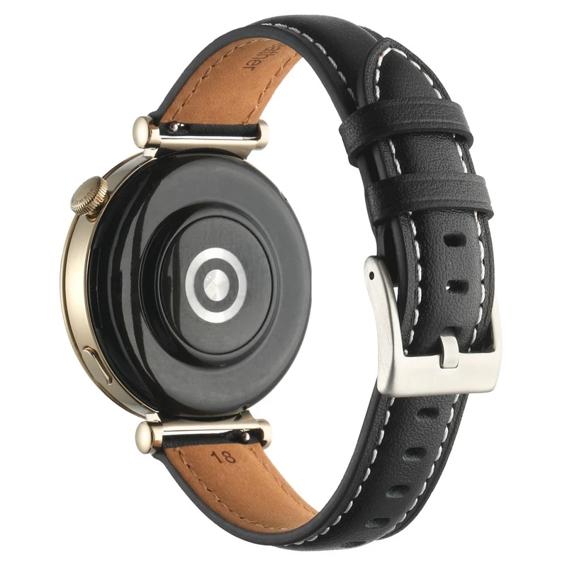 18mm Watch Strap for Huawei Watch GT 4 41mm / Garmin Venu 3S Genuine Cow Leather Watch Band - Dark Grey