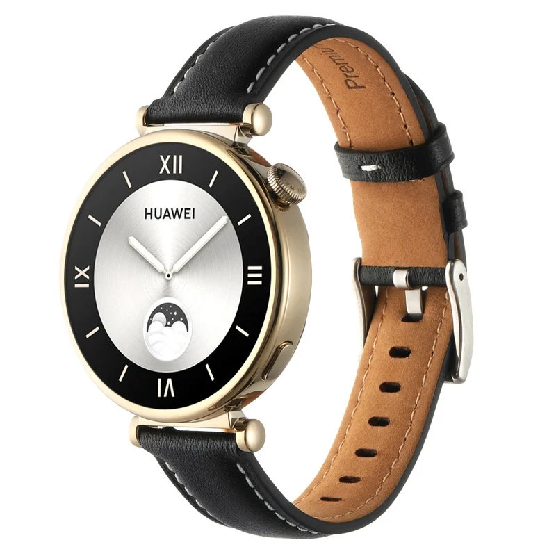 18mm Watch Strap for Huawei Watch GT 4 41mm / Garmin Venu 3S Genuine Cow Leather Watch Band - Dark Grey