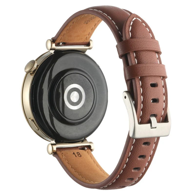 18mm Watch Strap for Huawei Watch GT 4 41mm / Garmin Venu 3S Genuine Cow Leather Watch Band - Dark Grey