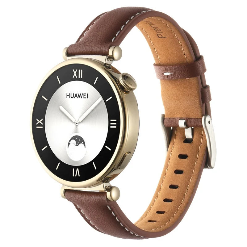 18mm Watch Strap for Huawei Watch GT 4 41mm / Garmin Venu 3S Genuine Cow Leather Watch Band - Dark Grey