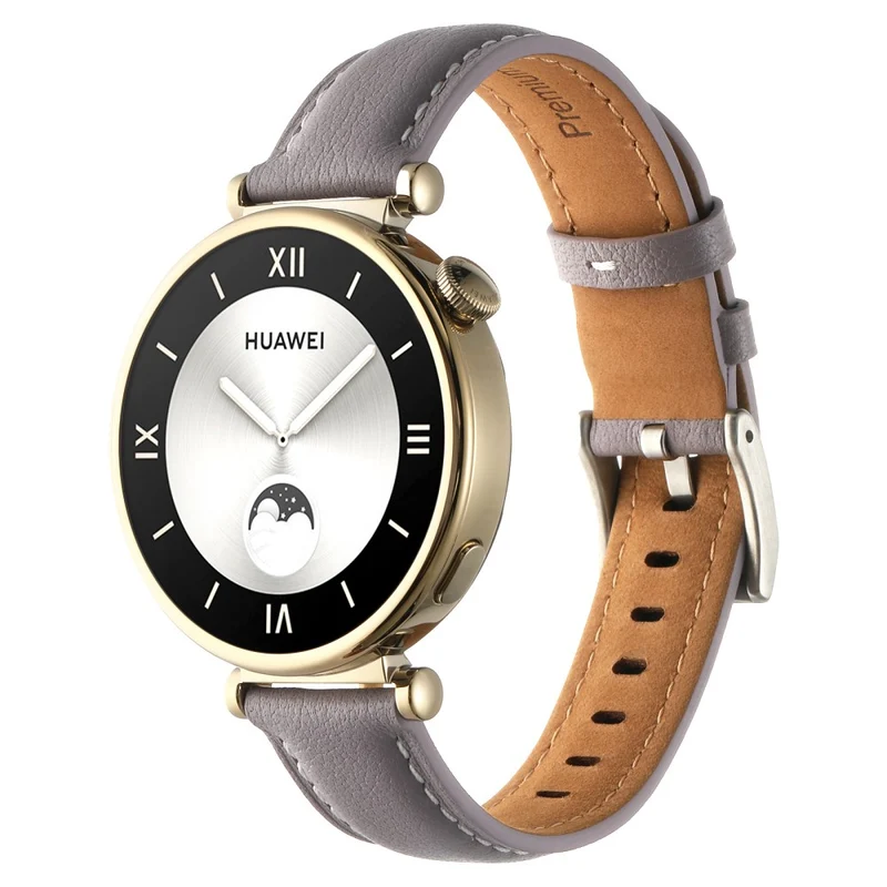 18mm Watch Strap for Huawei Watch GT 4 41mm / Garmin Venu 3S Genuine Cow Leather Watch Band - Dark Grey