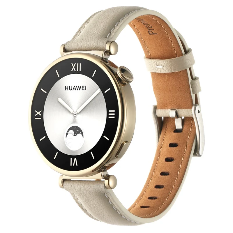18mm Watch Strap for Huawei Watch GT 4 41mm / Garmin Venu 3S Genuine Cow Leather Watch Band - Dark Grey
