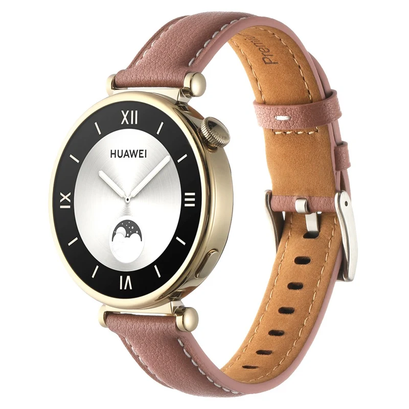 18mm Watch Strap for Huawei Watch GT 4 41mm / Garmin Venu 3S Genuine Cow Leather Watch Band - Dark Grey