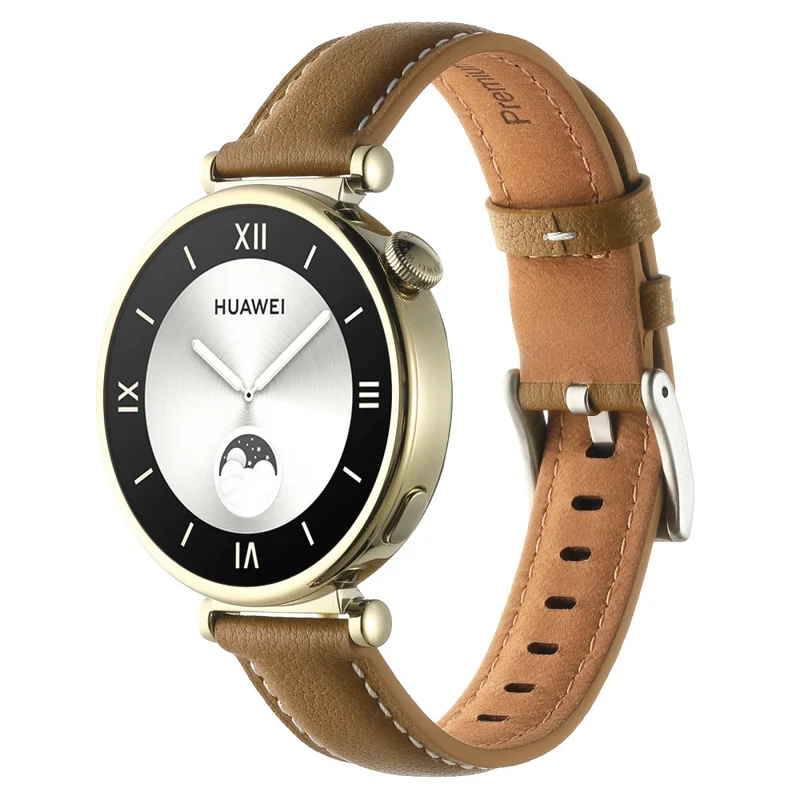 18mm Watch Strap for Huawei Watch GT 4 41mm / Garmin Venu 3S Genuine Cow Leather Watch Band - Dark Grey