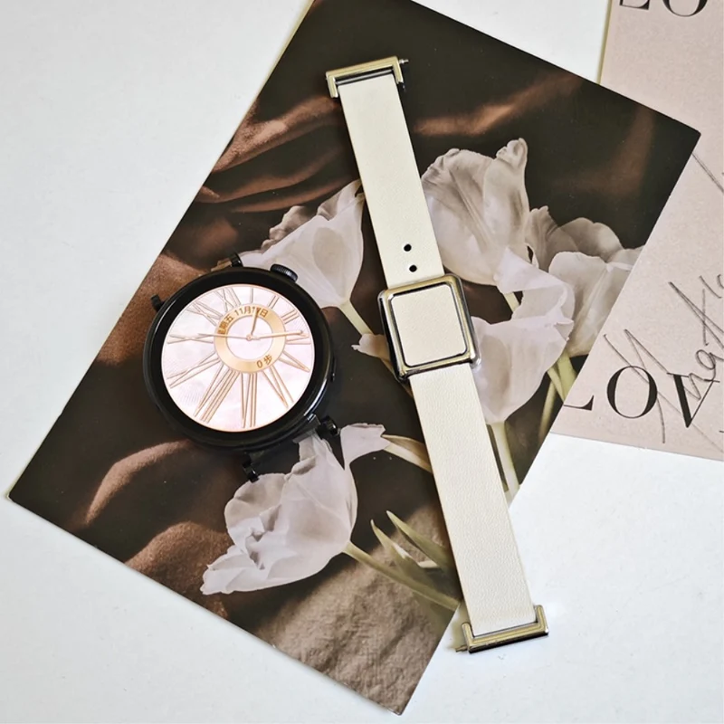 18mm Universal Smart Watch Band Leather Strap Replacement with Square Buckle - Light Pink