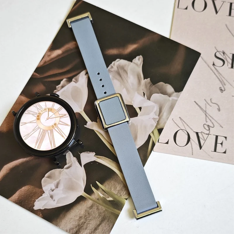 18mm Universal Smart Watch Band Leather Strap Replacement with Square Buckle - Light Pink