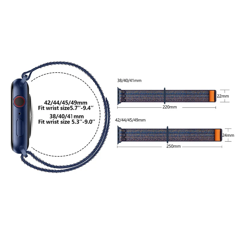 KALEBOL Apple Watch Series 49mm - 45mm - 44mm - 42mm Universal Nylon Watch Band - Dark Green+Orange
