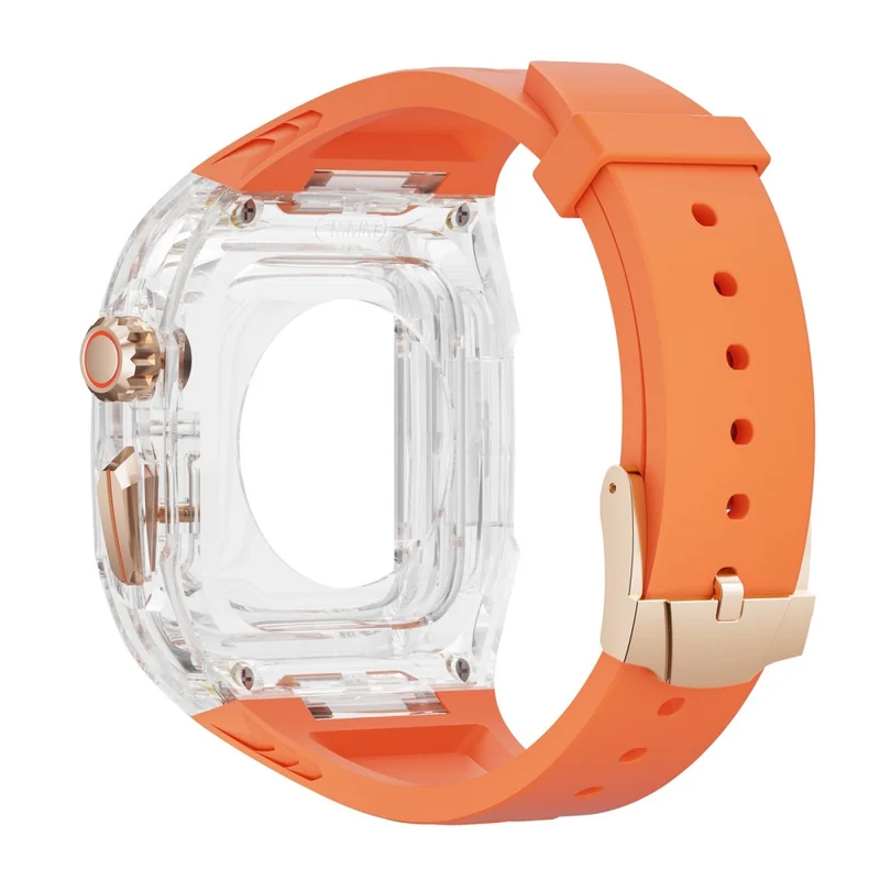 Apple Watch 49mm / 45mm / 44mm / 42mm T Watch Band with Case - Orange Transparent