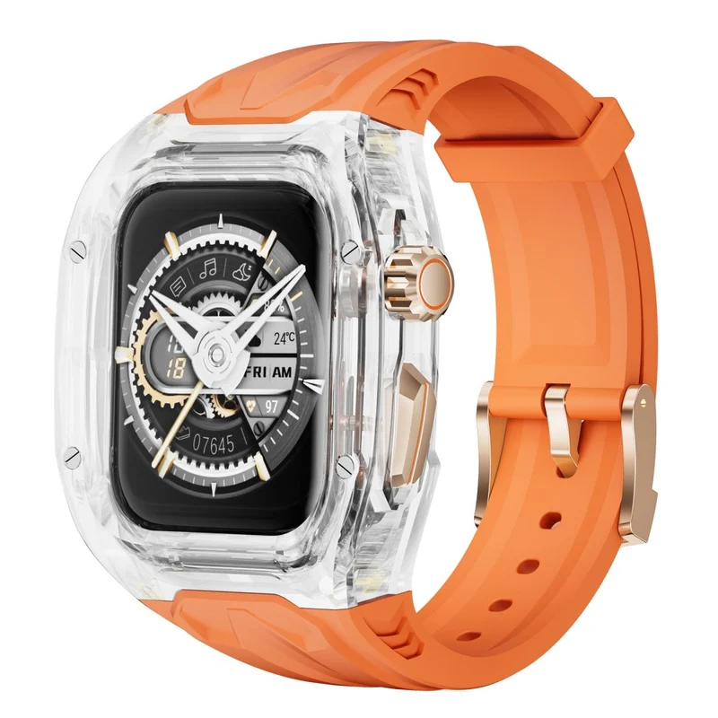 Apple Watch 49mm / 45mm / 44mm / 42mm T Watch Band with Case - Orange Transparent