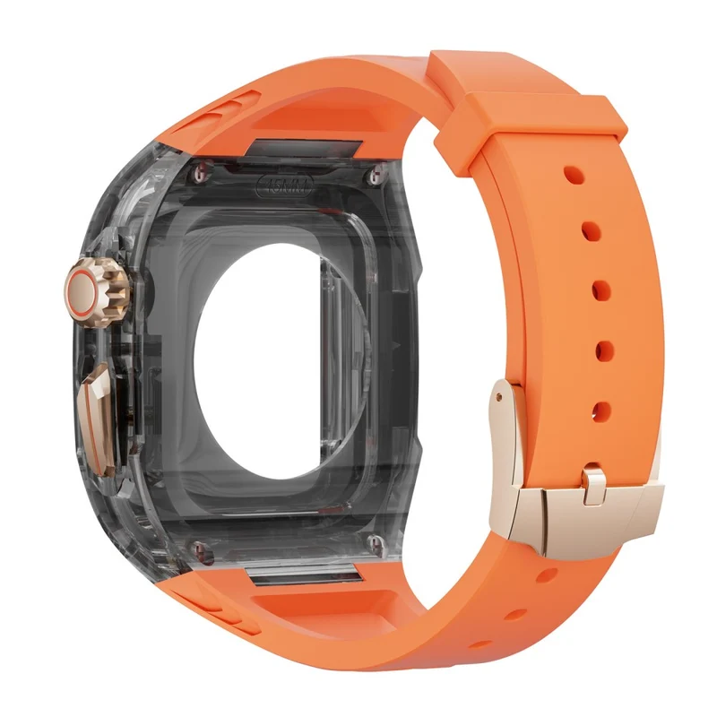 Apple Watch 49mm / 45mm / 44mm / 42mm T Watch Band with Case - Orange Transparent