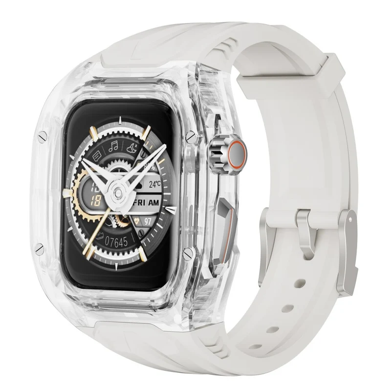 Apple Watch 49mm / 45mm / 44mm / 42mm T Watch Band with Case - Orange Transparent