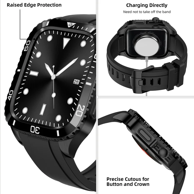 Apple Watch Series 49mm - 45mm - 44mm - 42mm Universal Scratch Resistant Replacement Strap with Stainless Steel Watch Case
