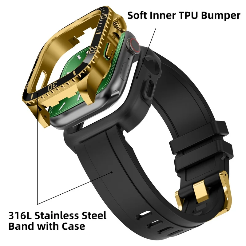 Apple Watch Series 49mm - 45mm - 44mm - 42mm Universal Scratch Resistant Replacement Strap with Stainless Steel Watch Case