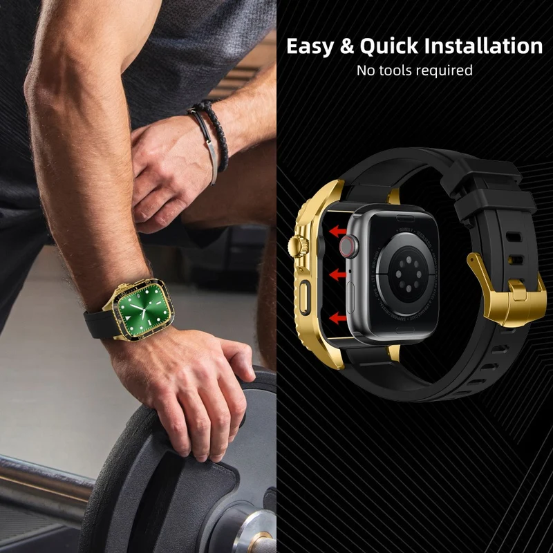 Apple Watch Series 49mm - 45mm - 44mm - 42mm Universal Scratch Resistant Replacement Strap with Stainless Steel Watch Case