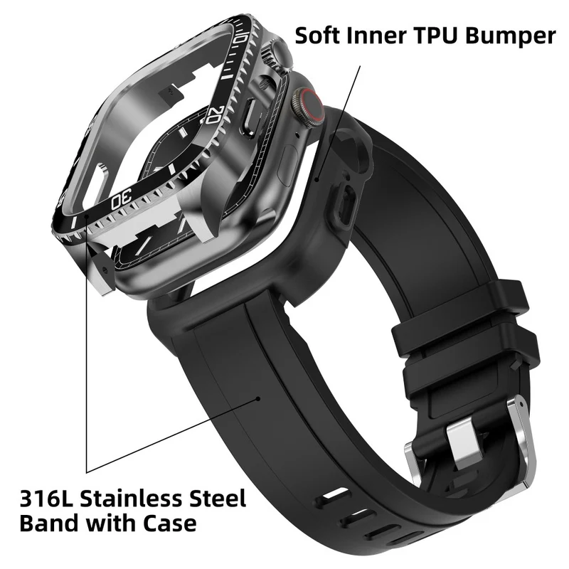 Apple Watch Series 49mm - 45mm - 44mm - 42mm Universal Scratch Resistant Replacement Strap with Stainless Steel Watch Case