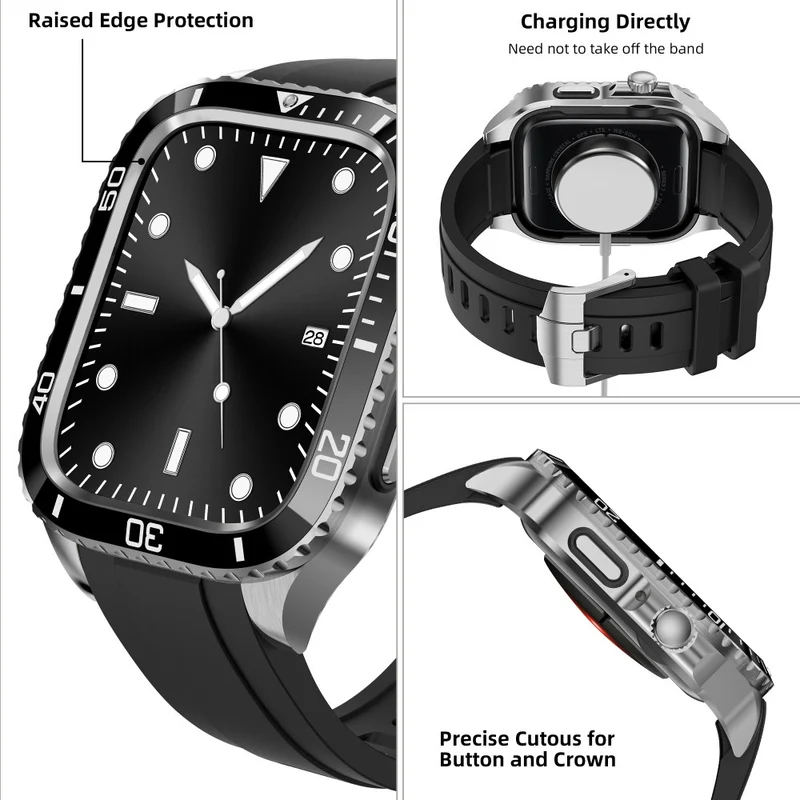 Apple Watch Series 49mm - 45mm - 44mm - 42mm Universal Scratch Resistant Replacement Strap with Stainless Steel Watch Case