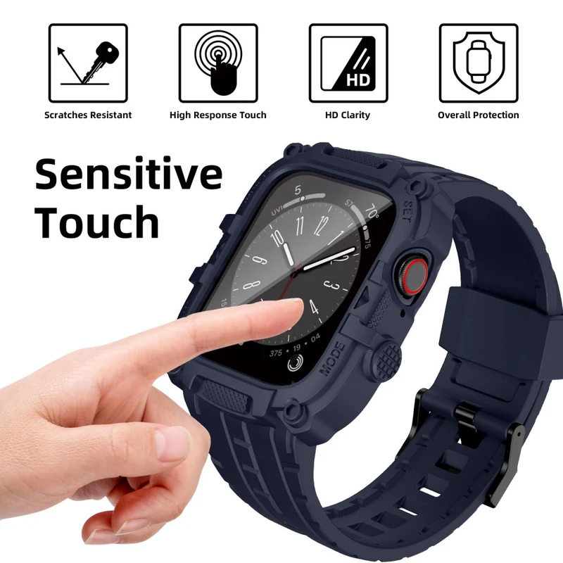 Apple Watch Series 49mm - 45mm - 44mm - 42mm Universal Integrated Watch Band with Flexible Watch Case and Screen Protector