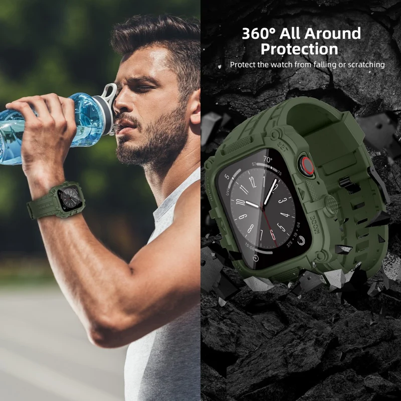 Apple Watch Series 49mm - 45mm - 44mm - 42mm Universal Integrated Watch Band with Flexible Watch Case and Screen Protector