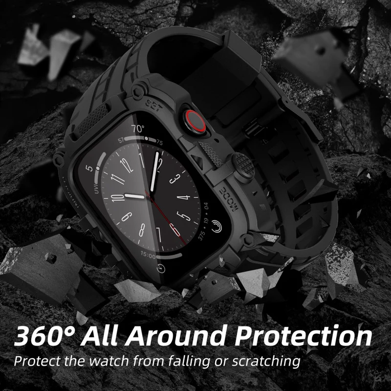 Apple Watch Series 49mm - 45mm - 44mm - 42mm Universal Integrated Watch Band with Flexible Watch Case and Screen Protector