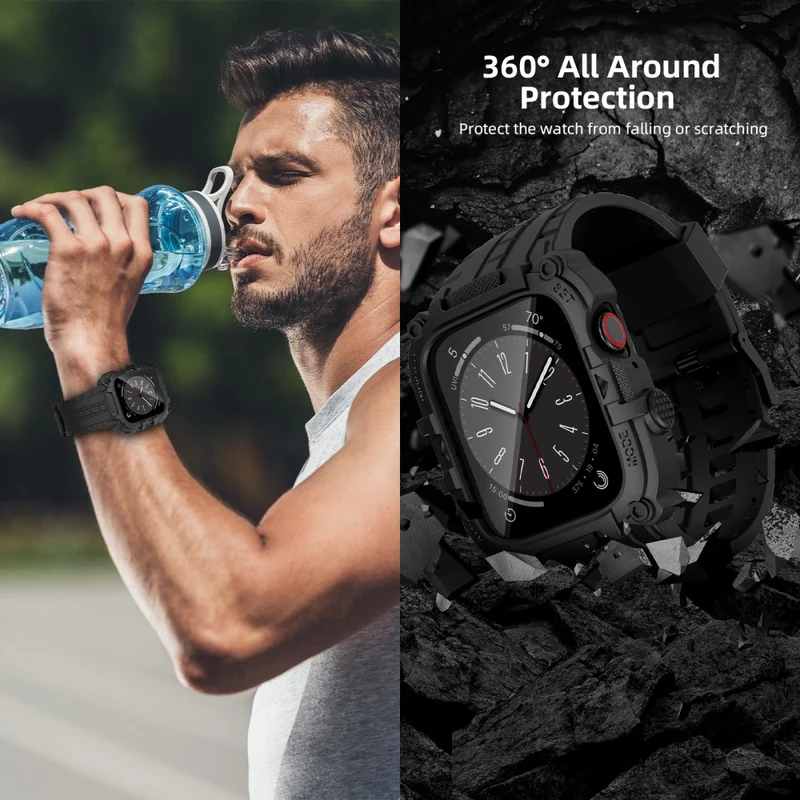 Apple Watch Series 49mm - 45mm - 44mm - 42mm Universal Integrated Watch Band with Flexible Watch Case and Screen Protector