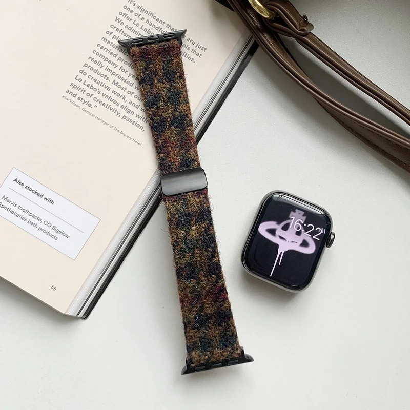 Woolen Strap Apple Watch 49mm / 45mm / 44mm / 42mm Watch Band - Coffee+Black