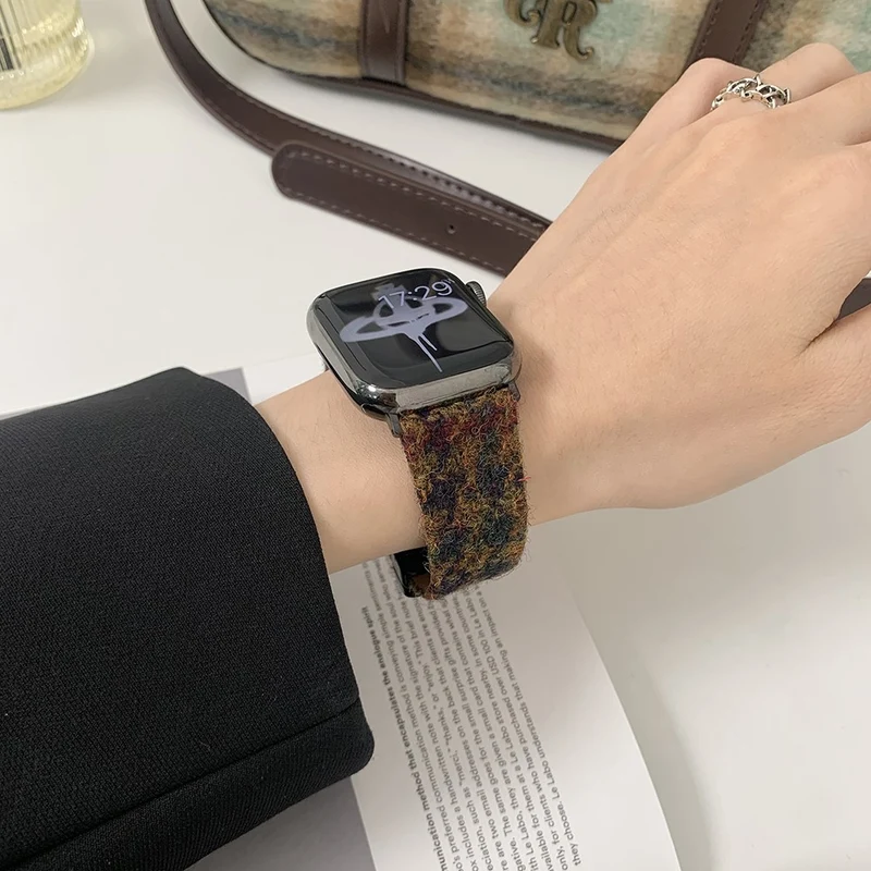 Woolen Strap Apple Watch 49mm / 45mm / 44mm / 42mm Watch Band - Coffee+Black