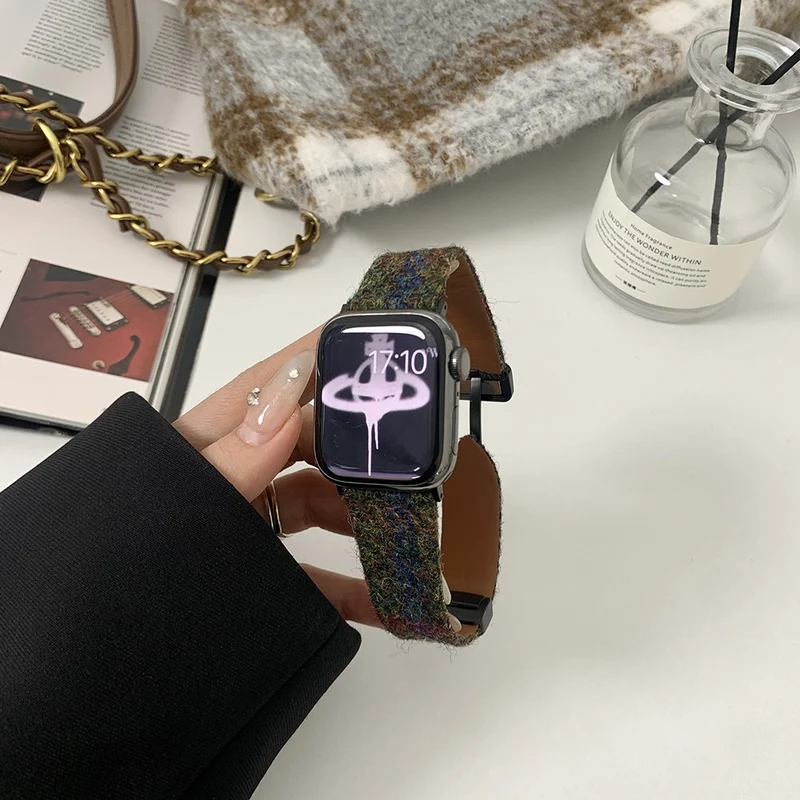 Woolen Strap Apple Watch 49mm / 45mm / 44mm / 42mm Watch Band - Coffee+Black