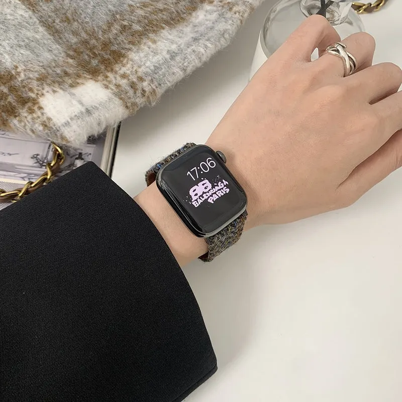Woolen Strap Apple Watch 49mm / 45mm / 44mm / 42mm Watch Band - Coffee+Black